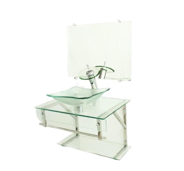 Miniatura Gabinete De Vidro 60Cm Iqx Inox Com Cuba Quadrada - Incolor