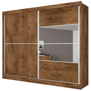 Guarda-Roupa Casal Móveis Europa Londres Flex com Espelho, 2 Portas de Correr e 4 Gavetas - 205cm de largura Brauna/Off White