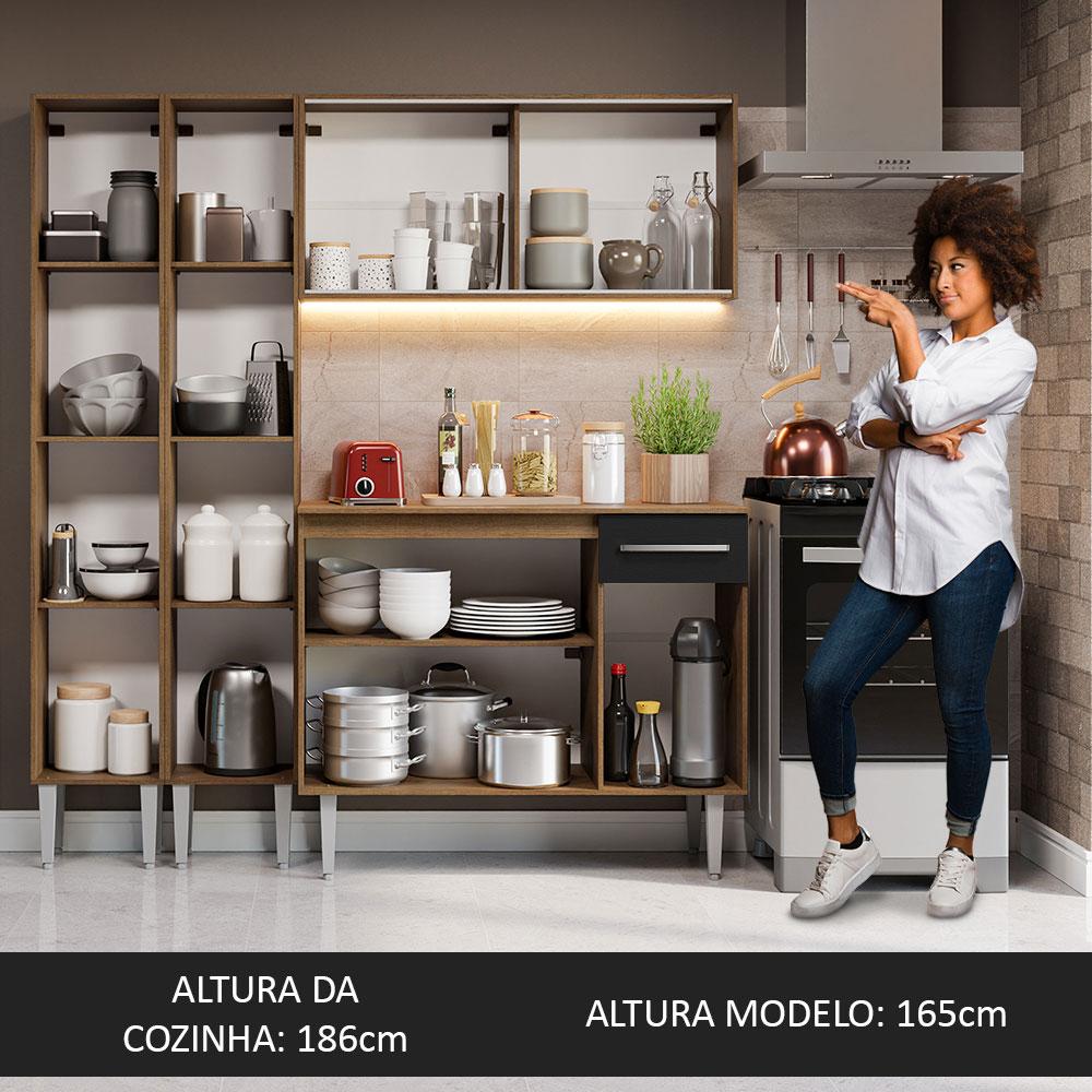 Armário de Cozinha Compacta 169cm Rustic/Preto Emilly Madesa 10 Rustic/Preto