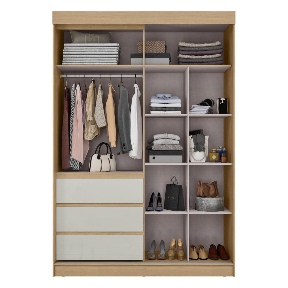 Miniatura Guarda-roupa Casal Bagda 3 Portas 3 Gavetas com Espelho Castanho/Off White