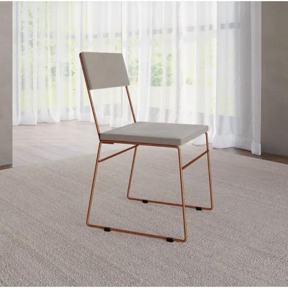 Miniatura Kit 2 Cadeiras De Jantar Estofada Base Cobre Veludo Bege