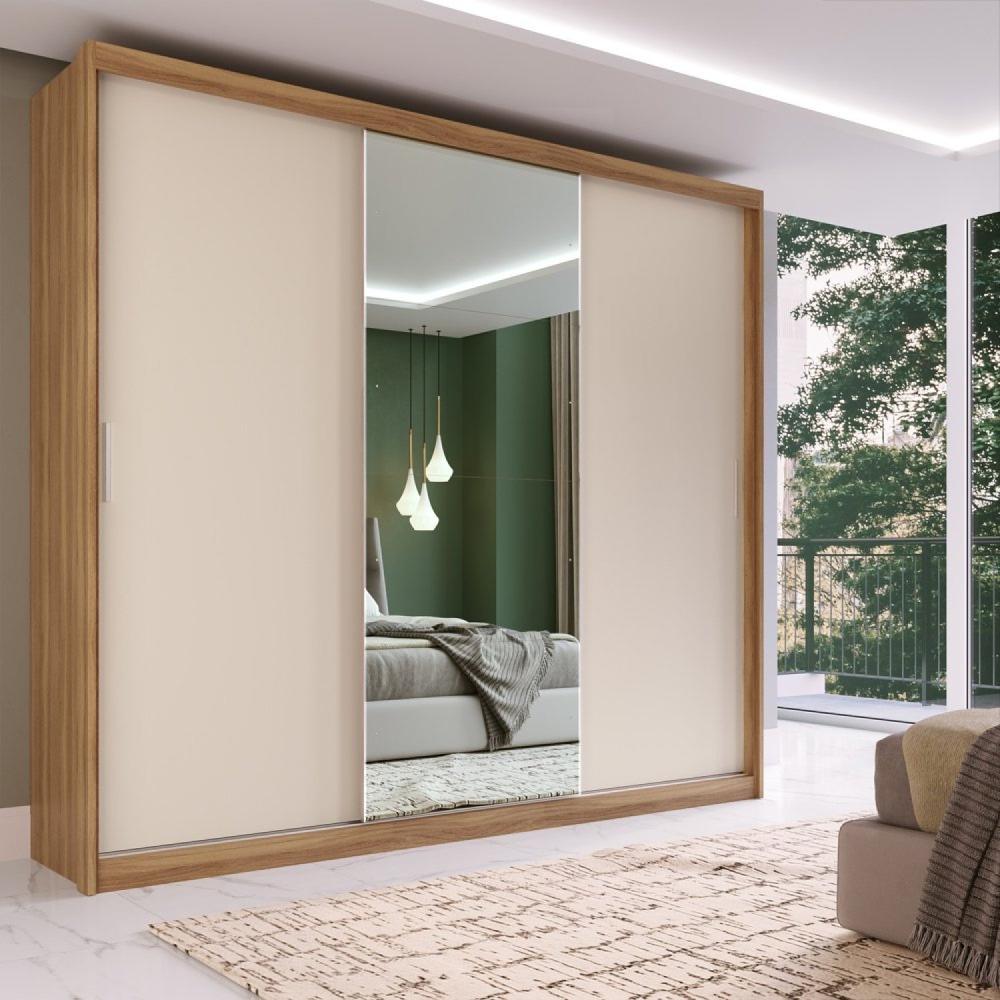 Miniatura Guarda Roupa Casal 3 Portas 1 Espelho 100% MDF London Yescasa Amendola Touch/Off White