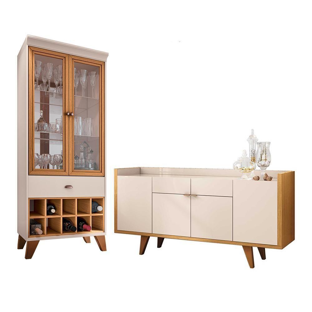 Miniatura Sala De Jantar Com Cristaleira E Buffet Aparador Intense Cinamomo-off White - Pr Móveis Cinamomo-off White