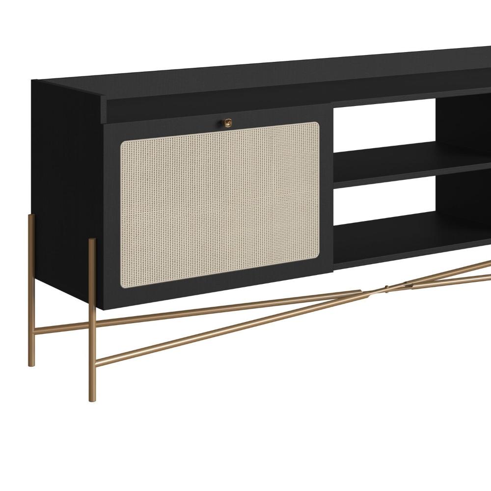 Miniatura Rack para TV 65 Polegadas 2 Portas 183cm Palhinha Pé Metal  Oslo Nero/Dourado