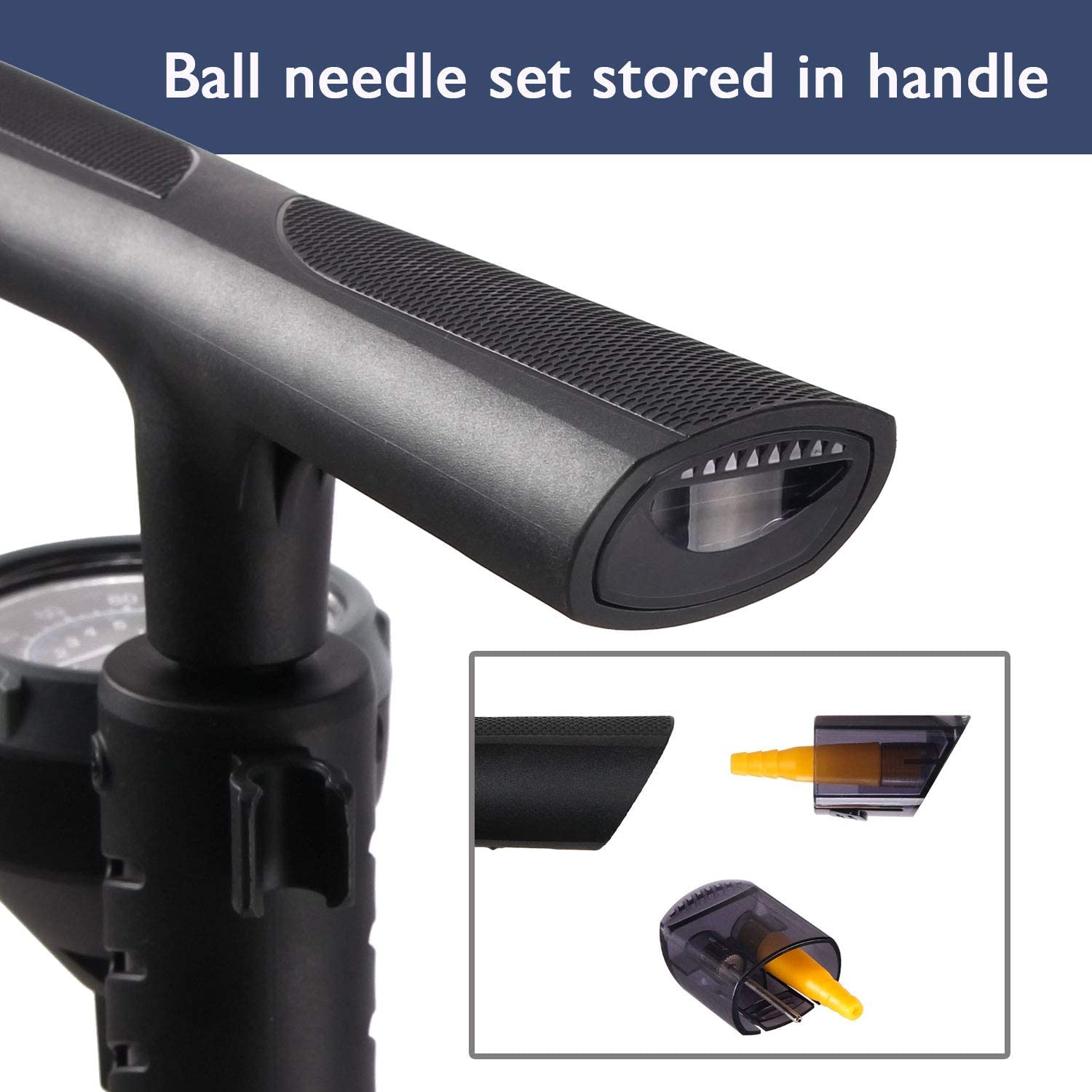 Miniatura Beto Bomba de Piso Ergonômica para Bicicleta com Medidor e Válvula Inteligente 160 PSI Preto