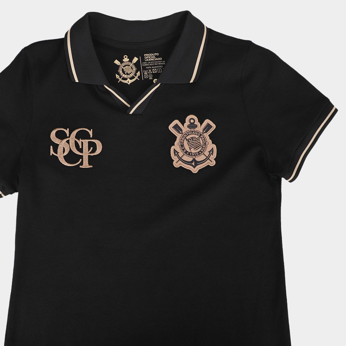 Camisa Polo Corinthians com Punho Feminina Preto - G