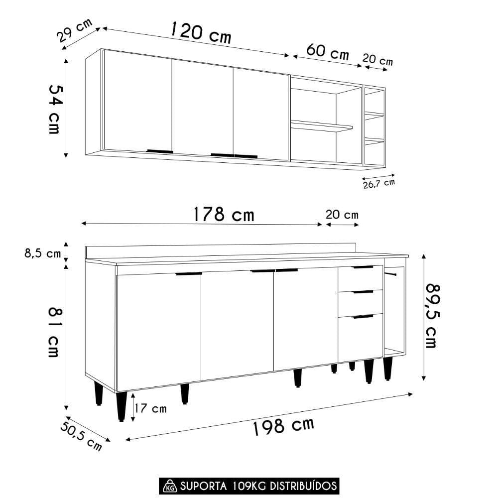 Miniatura Armário De Cozinha Com Tampo Cp11 200cm Pérola Branco Z34 - Mpozenato