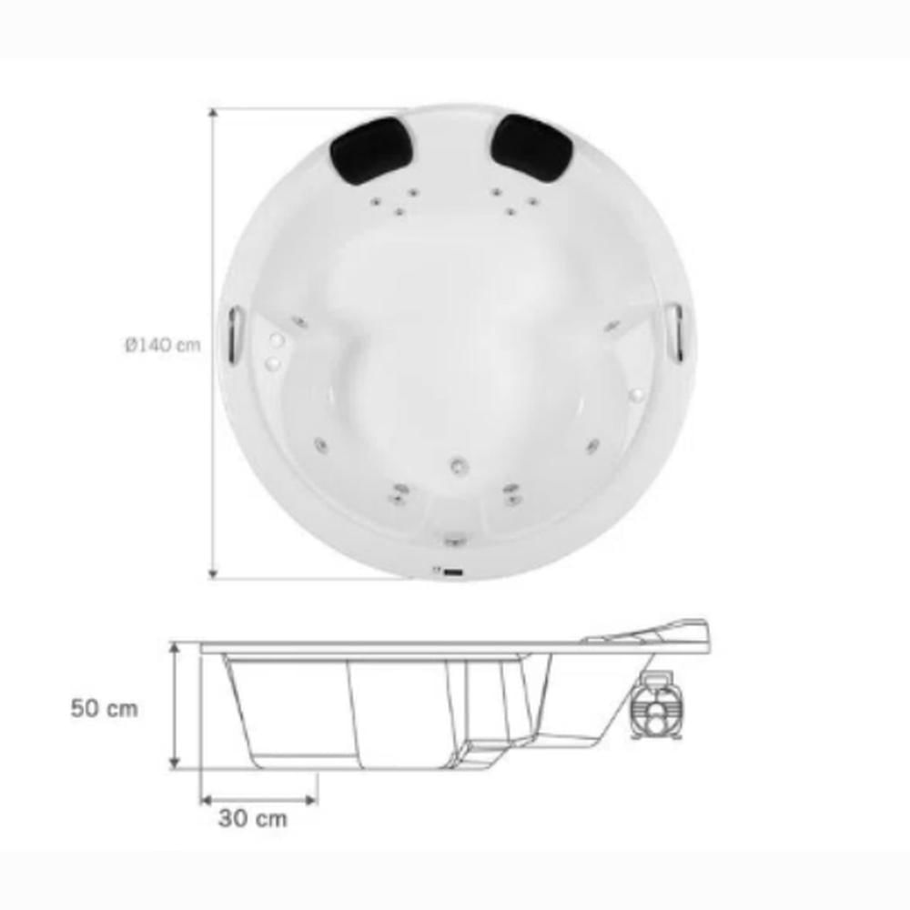 Miniatura Banheira de Hidromassagem Firenze em Gel Coat Gran Luxo com Aquecedor 140cm - Volume Ideal 210 Litro Branco