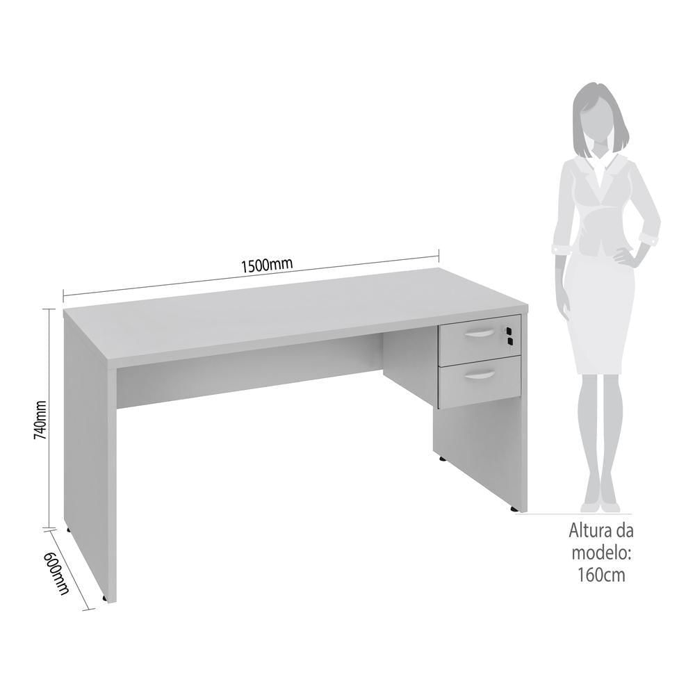 Miniatura Mesa De Escritório 2 Gavetas 150Cm Multimóveis Cr25190 Cinza