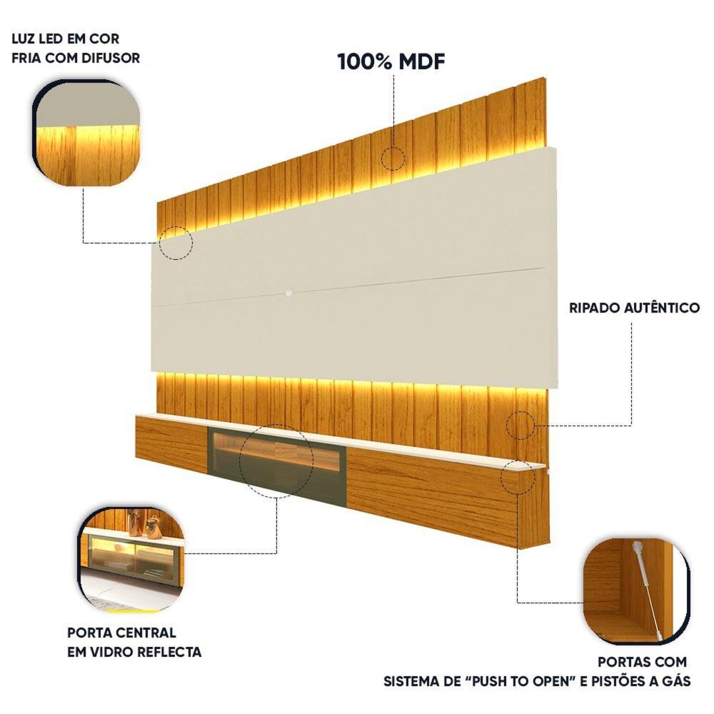 Miniatura Estante Home Para TV até 85 Polegadas com Led 230cm Soberano Reflecta Naturale/Off White