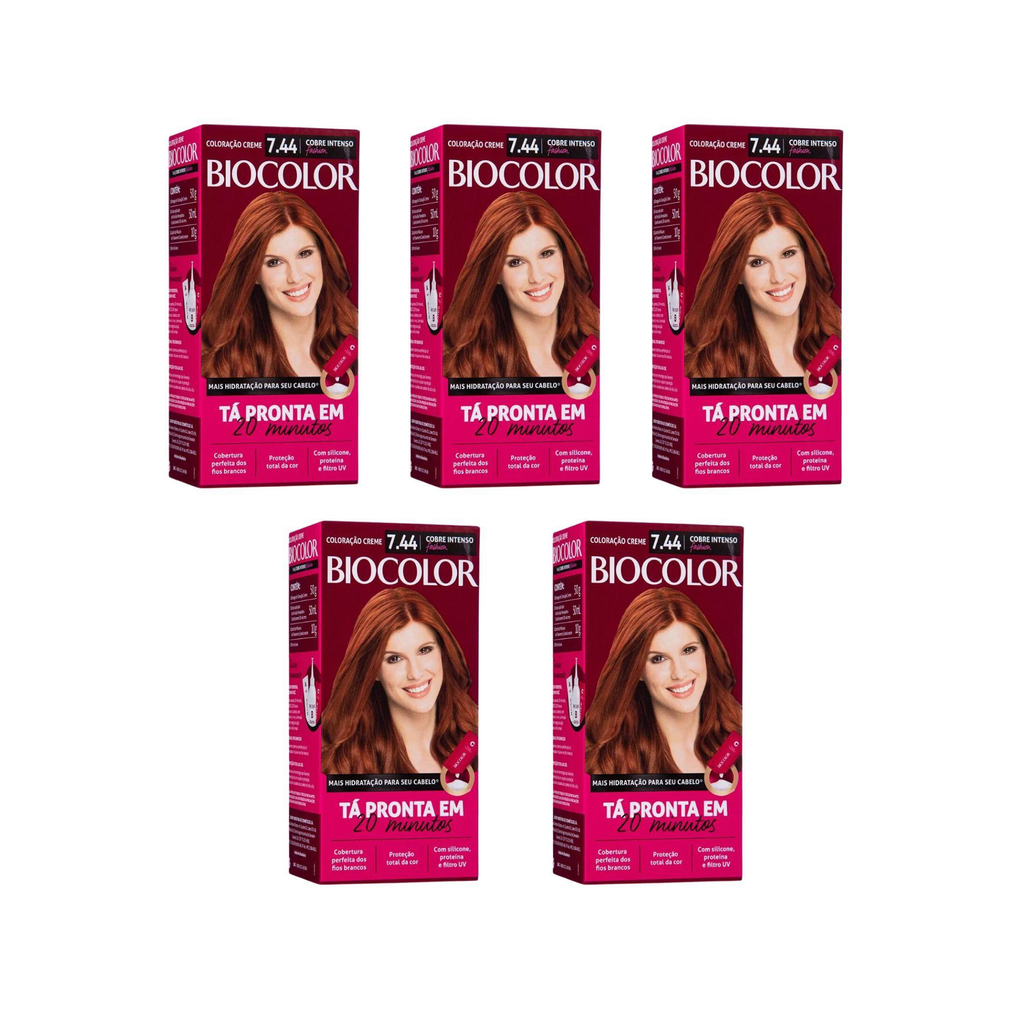 Miniatura Coloraçao Biocolor Creme 7.44 Cobre Intenso - Kit C/5Un