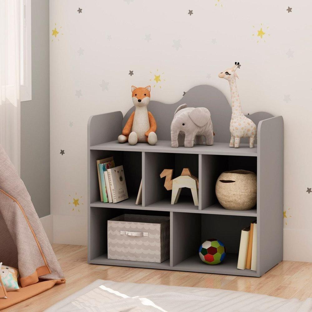 Miniatura Estante Infantil Montessoriana 100% Mdf com 5 Nichos e Detalhe Orgânico em Formato de Nuvem  Fendi