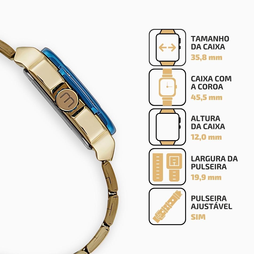Miniatura Relógio Mondaine Masculino Dourado Fundo Azul 32546Gpmvle2