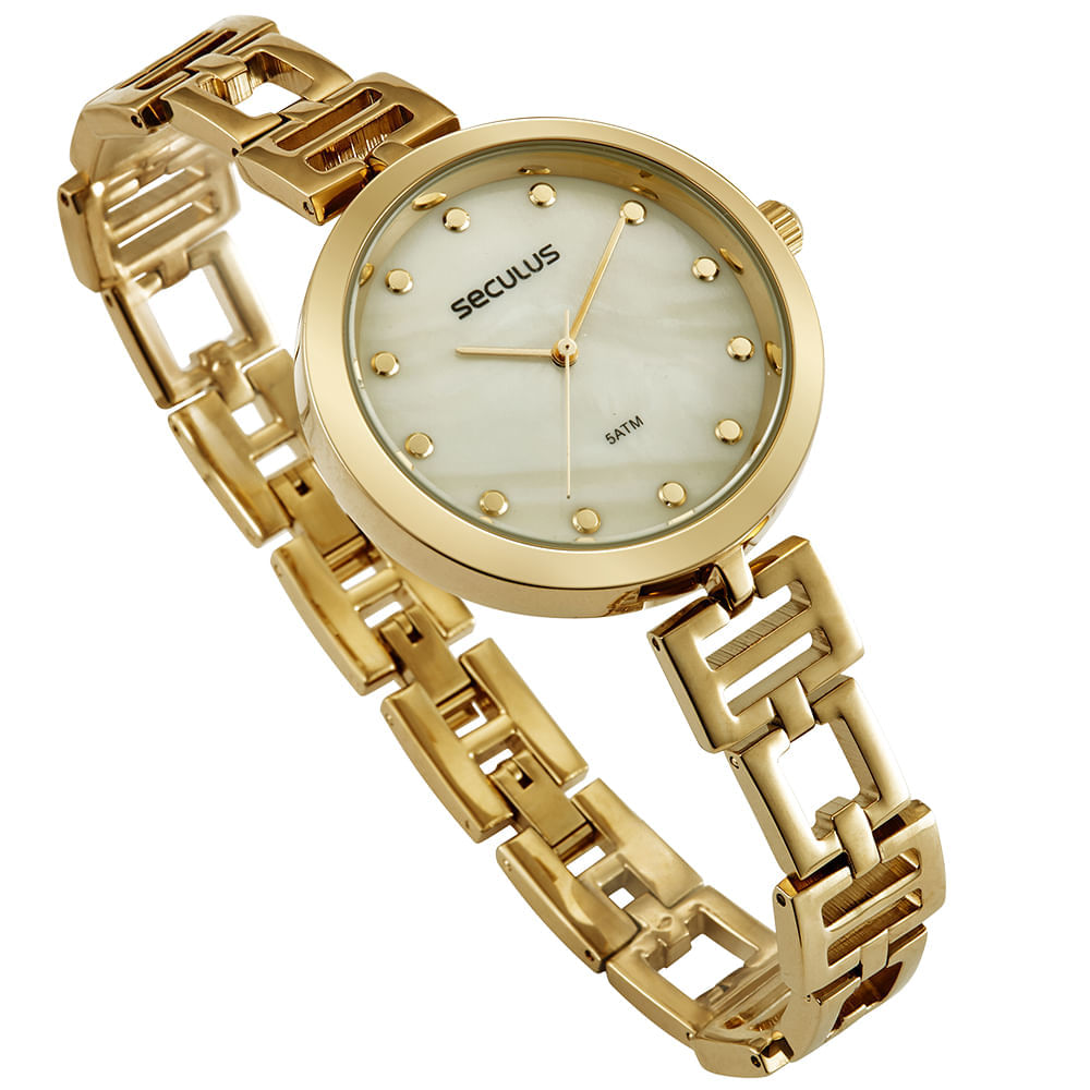 Miniatura Relógio Feminino Madrepérola Corrente Dourado
