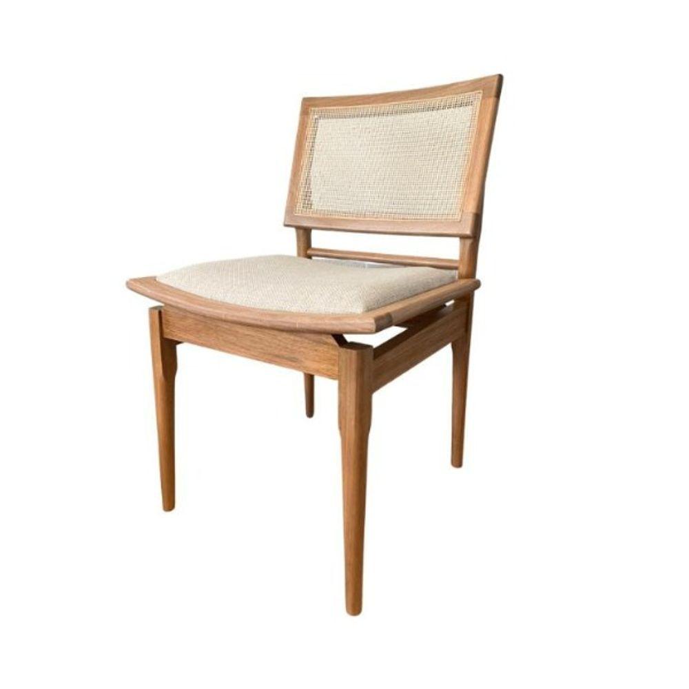 Miniatura Conjunto Mesa De Jantar Cone 110 Cm Freijó Com 4 Cadeiras Madeira Maciça Tela Sextavada E Assento Em Linho Cor Marrom