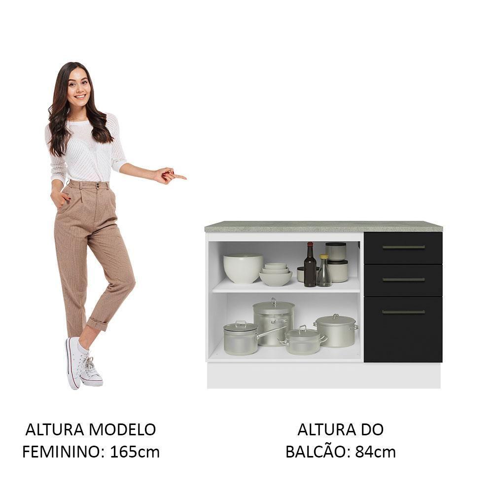 Miniatura Balcão De Pia Cozinha 2 Portas E 3 Gavetas (com Tampo) Branco/preto Agata Madesa Branco/preto