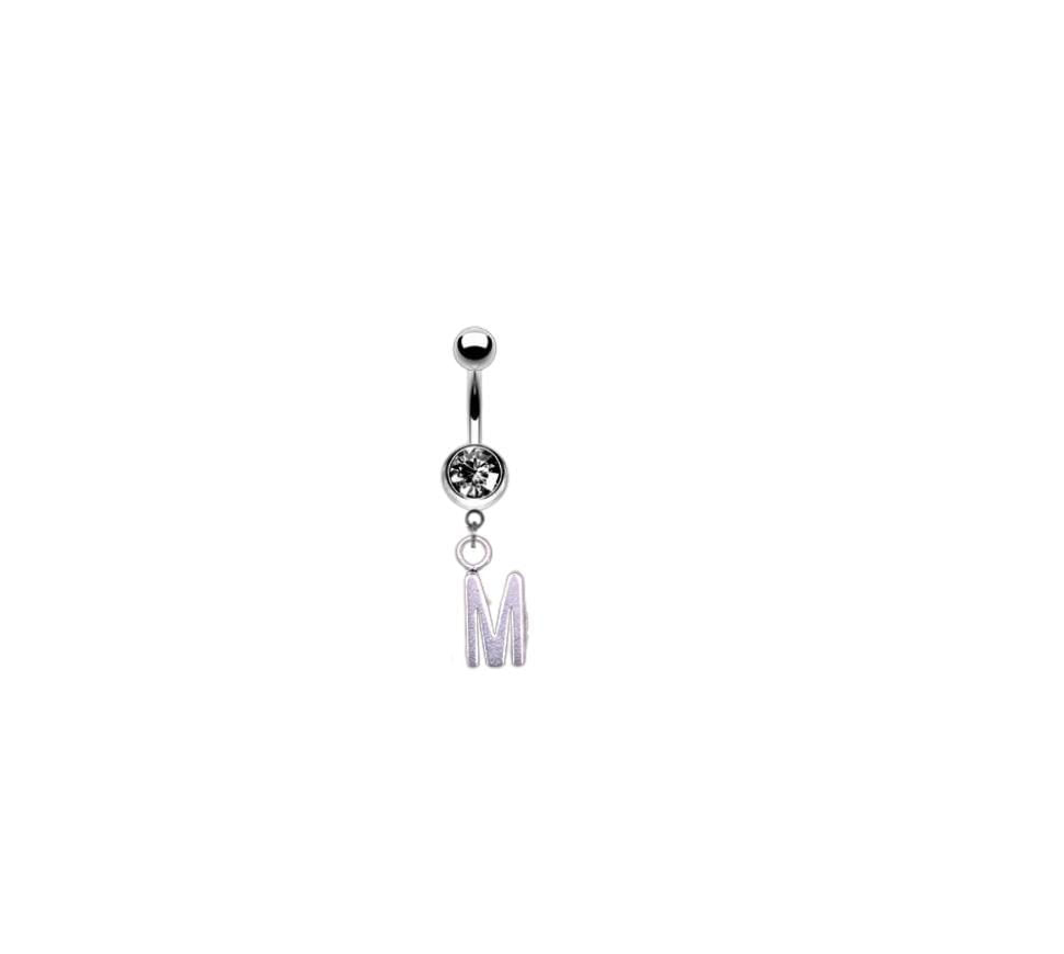 Miniatura Piercing Umbigo Letra Inicial Nome Prateado