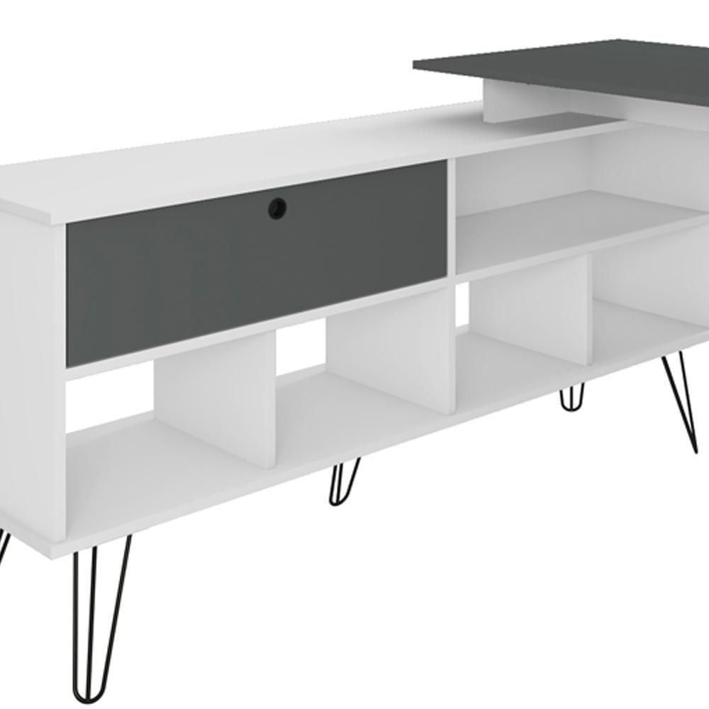 Mesa Para Escritório Escrivaninha Em L Home Office Kalil A02 Branco Grafito - Lyam Decor