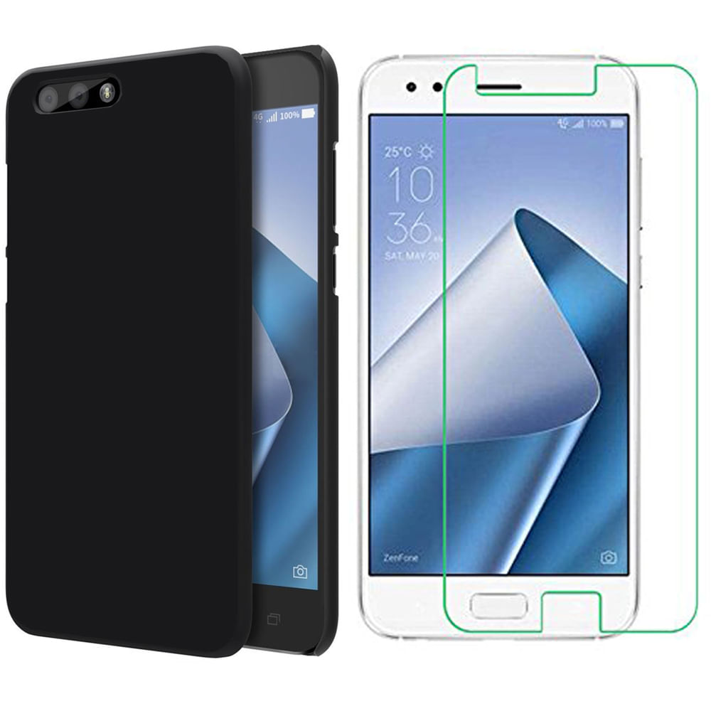 Miniatura Kit Capa Preta Asus Zenfone 4 Ze554kl E Película De Vidro