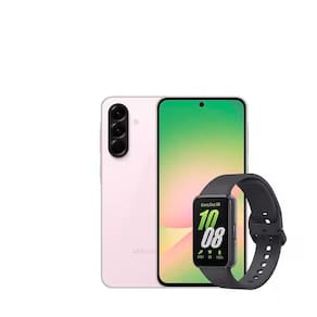 Miniatura Smartphone Samsung Galaxy A56 5G Rosa 256GB, 8GB RAM, Câmera Tripla 50MP, Tela 6.7", IP67, NFC e Recursos AI + Galaxy Fit3 Grafite Display de 1.6"