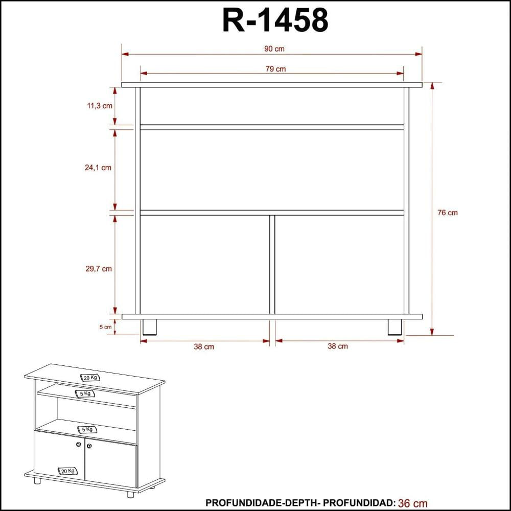 Miniatura Rack para Sala de Estar 90 Cm R1458 Rústico