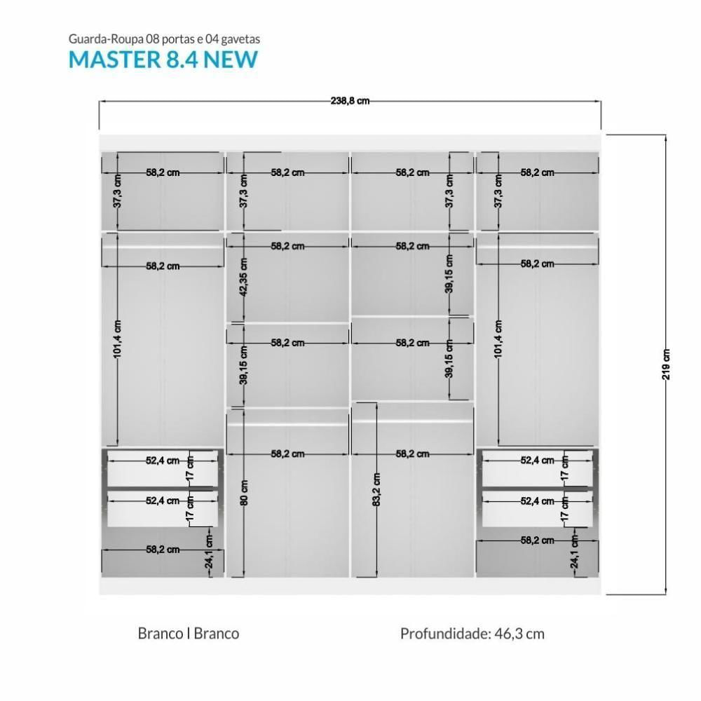 Miniatura Guarda Roupa Casal Master New 8.4 8 Portas Branco - Santos Andirá Branco