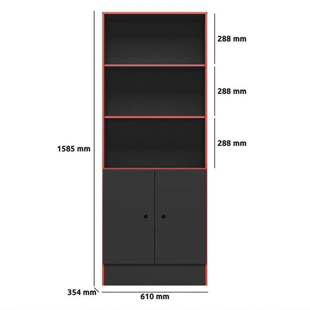 Conjunto Gamer Armário 2 Portas E Mesa Giratória Preto Fosco-vermelho - Qmovi Preto Fosco-vermelho