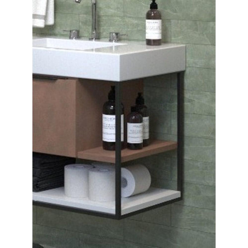 Miniatura Gabinete Suspenso 80cm com Lavatório e Espelheira com LED Chicago Berton Camelo/Branco