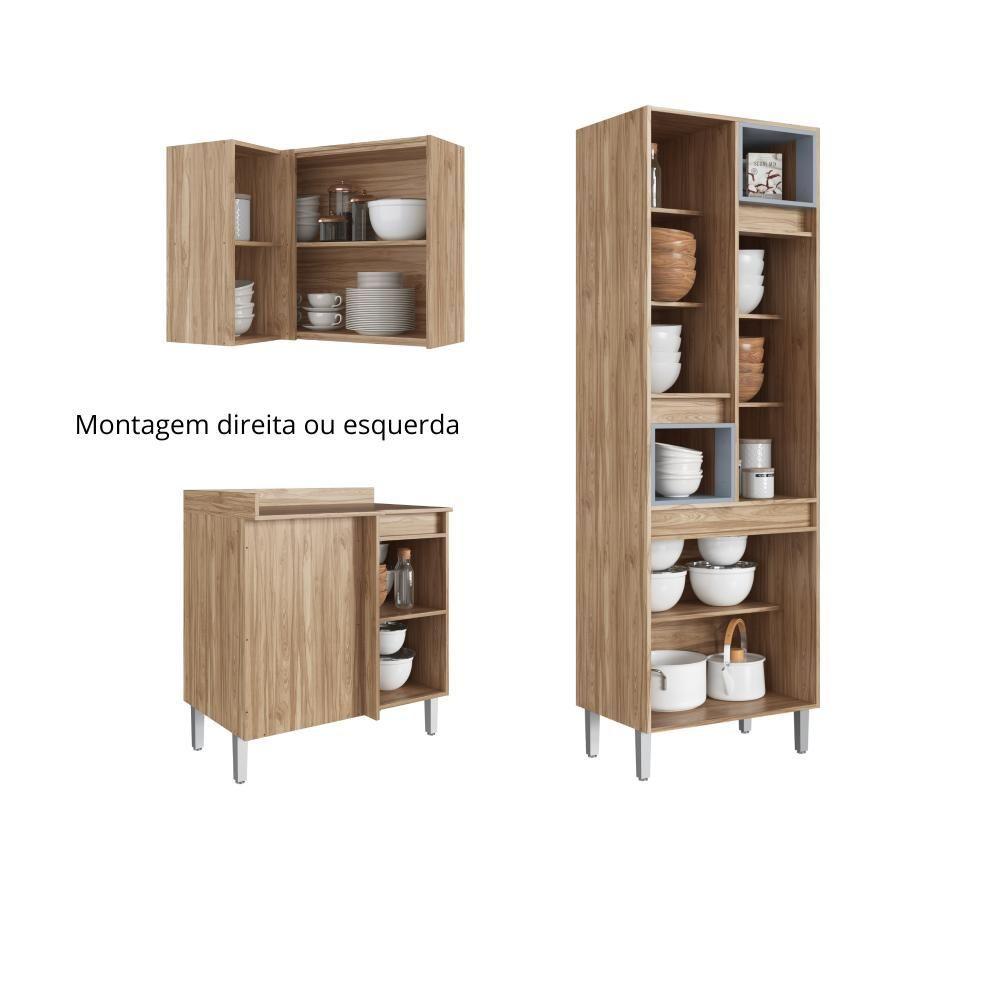 Miniatura Armário De Cozinha Completa Com Aéreo E Balcão 6 Peças Maldivas Decibal Carvalho Oak/briza