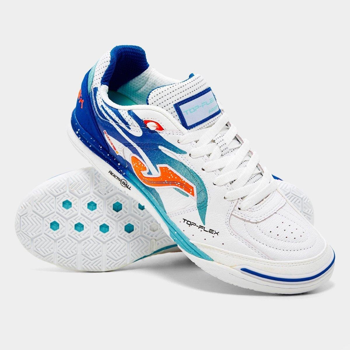 Miniatura Chuteira Futsal Joma Top Flex Rebound Branco+Azul - 37