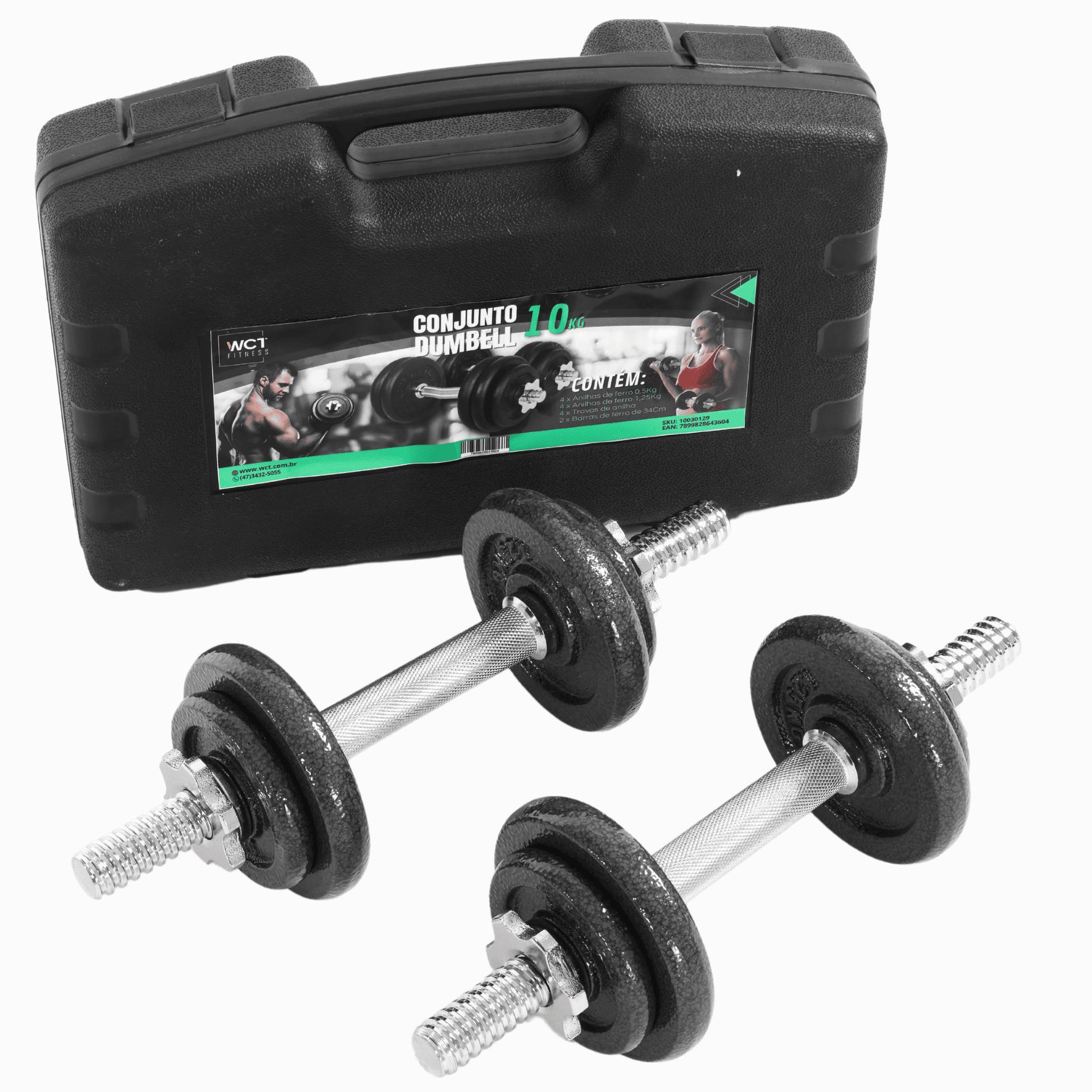 Miniatura Kit Maleta Halteres Completa 10Kg Barra Anilha Dumbbell Wct