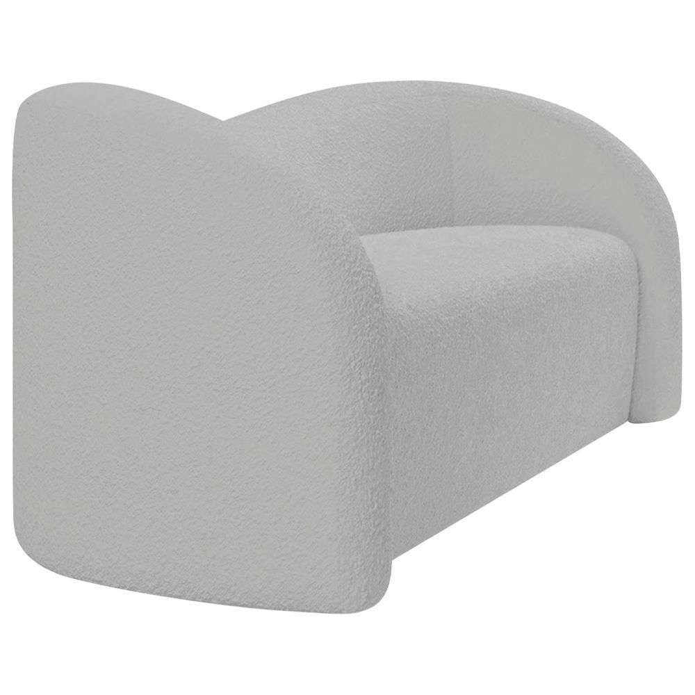 Sofá Curvo 3 Lugares Orgânico Sala Recepção Escritório Coréia 180cm Linho Cor Cinza Claro