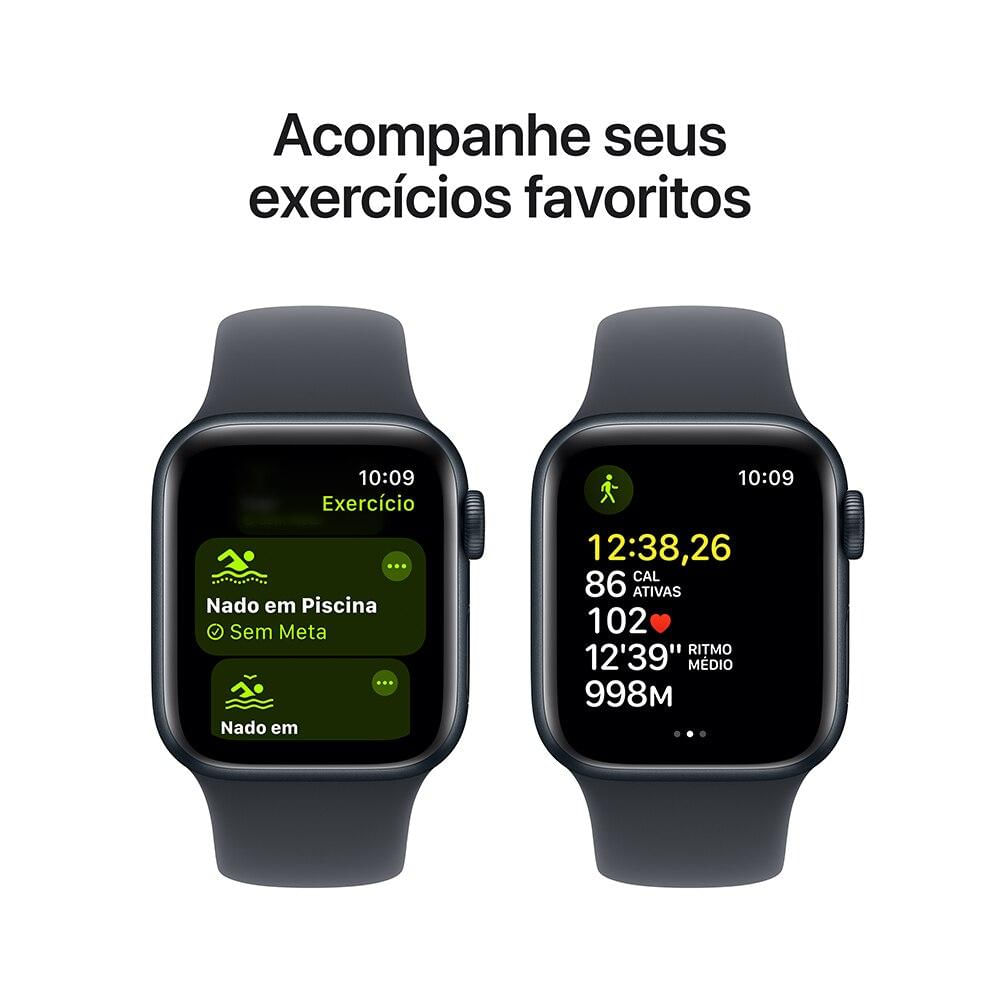 Apple Watch SE GPS • Caixa meia-noite de alumínio – 40 mm • Pulseira esportiva meia-noite – M/G