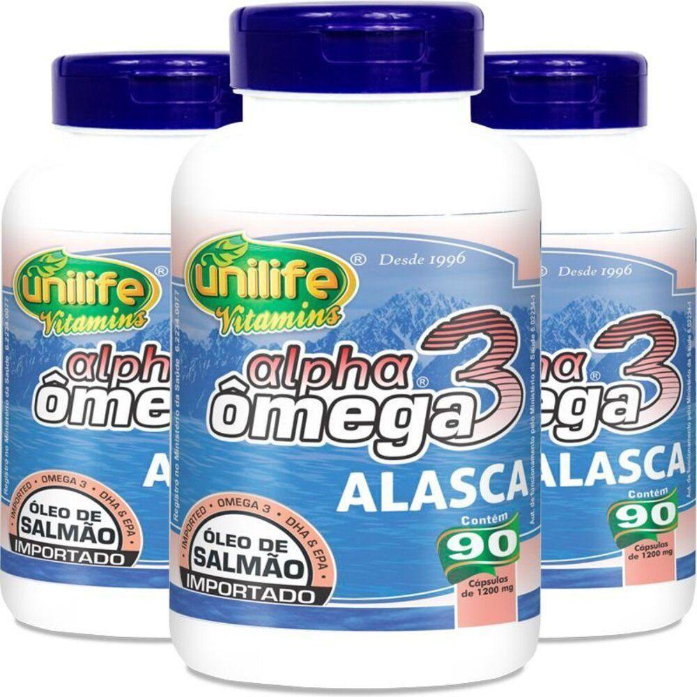 Miniatura Kit 3 ômega 3 Alpha óleo De Salmão 1200mg 90 Cápsulas Unilife