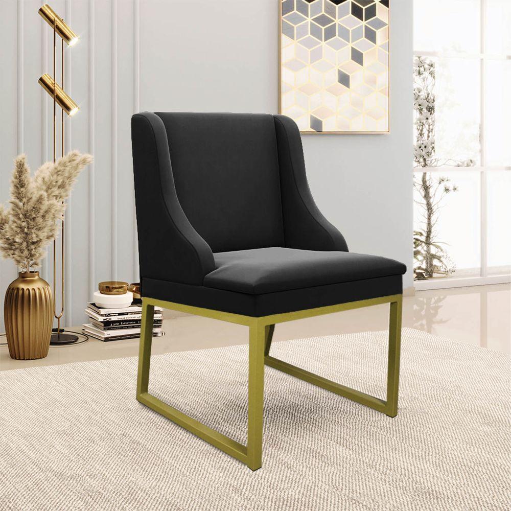 Miniatura Cadeira Sala De Jantar Industrial Dourado Liz Suede Preto D03 - D'rossi