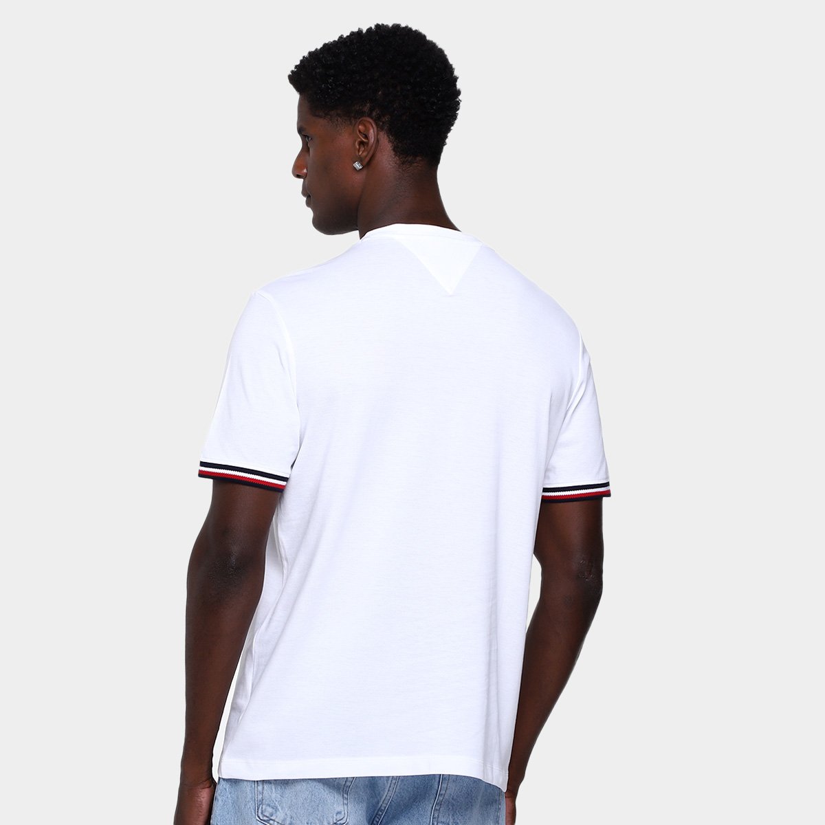 Miniatura Camiseta Tommy Hilfiger Global Stripe Cuff Masculina Branco - G