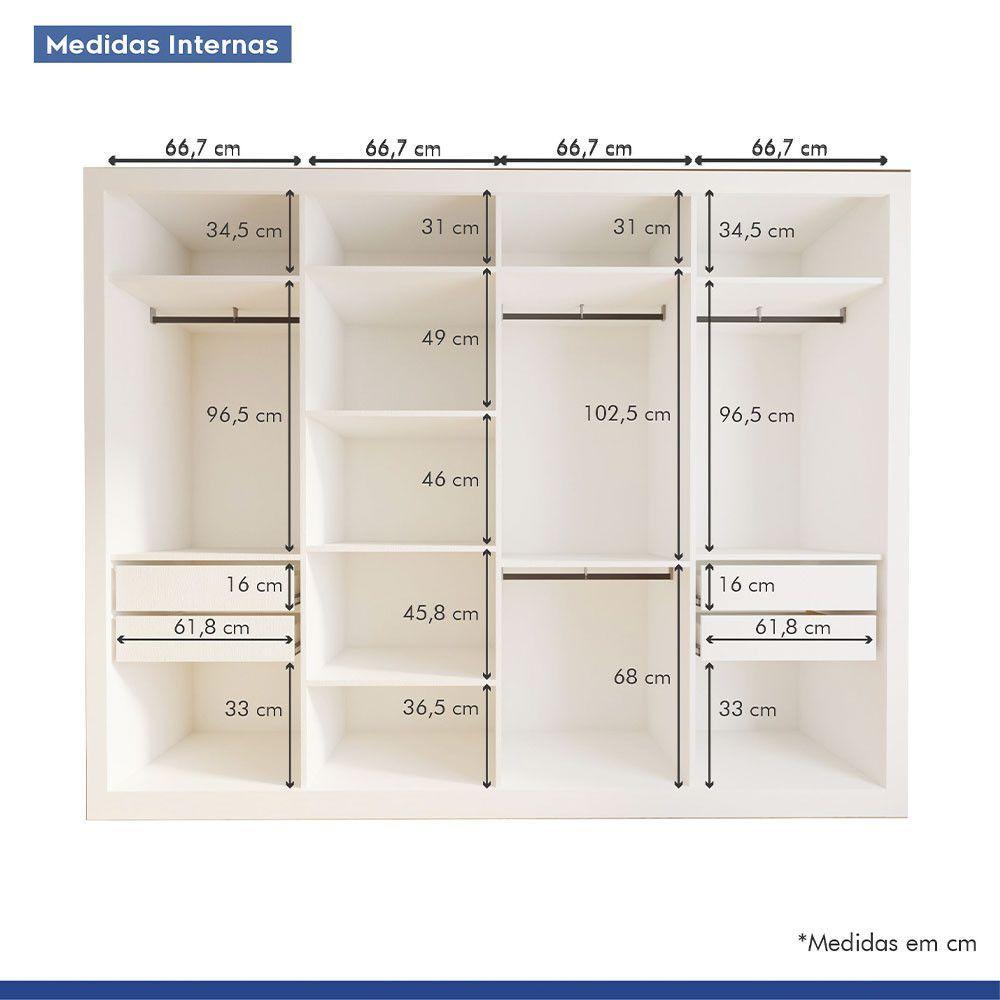 Miniatura Guarda Roupa Casal Firenze Com 6 Espelhos 4 Portas Minastex Branco