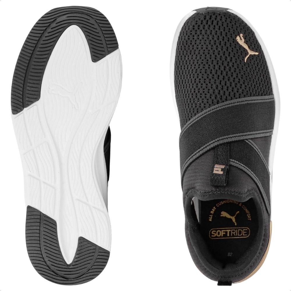 Miniatura Tênis Puma Softride Hearli Slip-On Feminino Preto / Dourado - 34