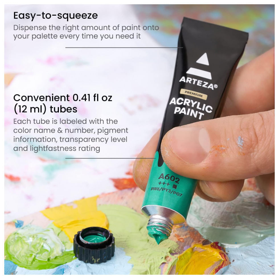 Miniatura Kit de Tinta Acrílica Profissional com Cores Essenciais, 14 Peças, ARTEZA