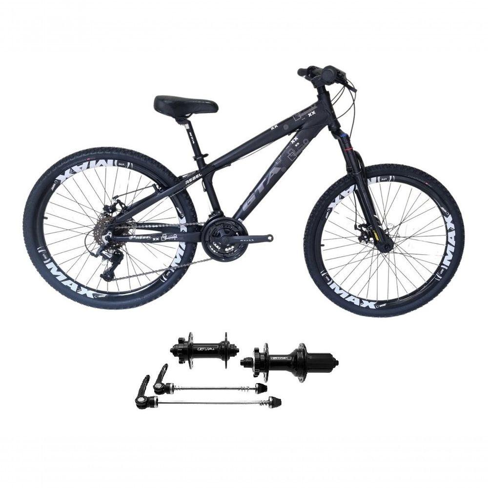 Miniatura Bicicleta 26 Gta Rebel Freeride Cor Preto 24v Cubo K7 Barulhento Freio A Disco Aro Vmaxx Pneu Flame
