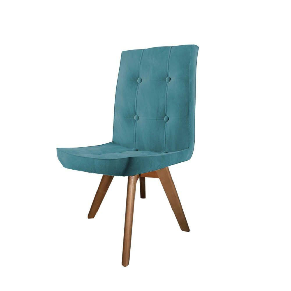 Miniatura Cadeira De Jantar Drop Com Botão Base Giratória Rústico Suede Azul Turquesa