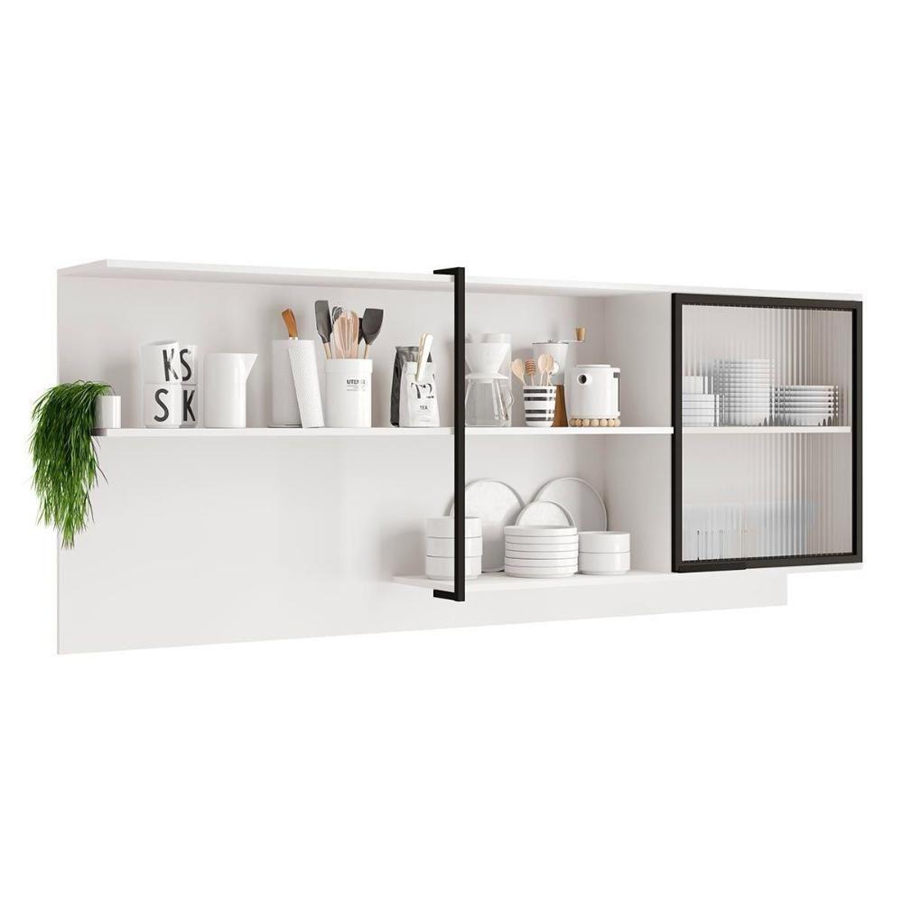 Miniatura Armário Aéreo Cozinha Modulado Alpha 2504 Com 1 Porta Com Vidro Canelado 200cm Branco