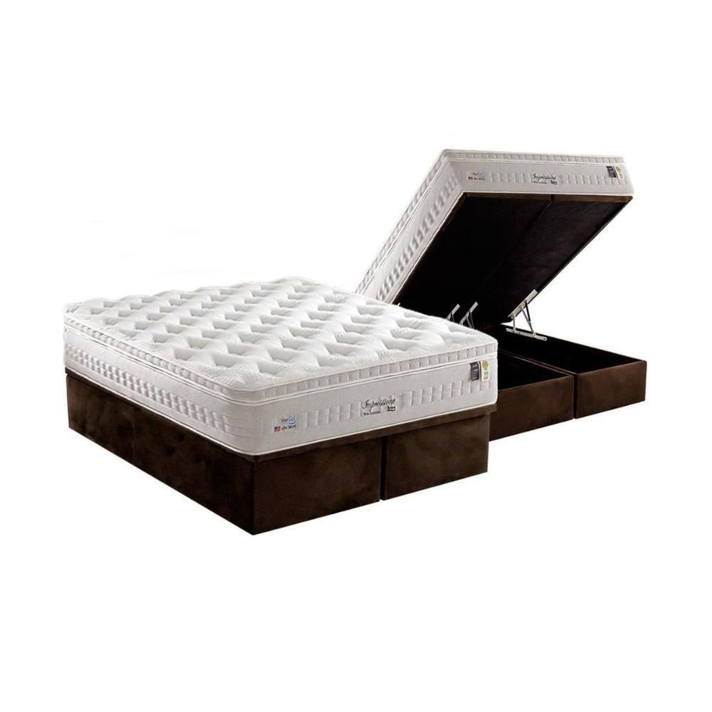 Miniatura Cama Box Baú King: Colchão Molas Anjos Masterpocket Ensacadas Impressione + Base Brown(193X203)