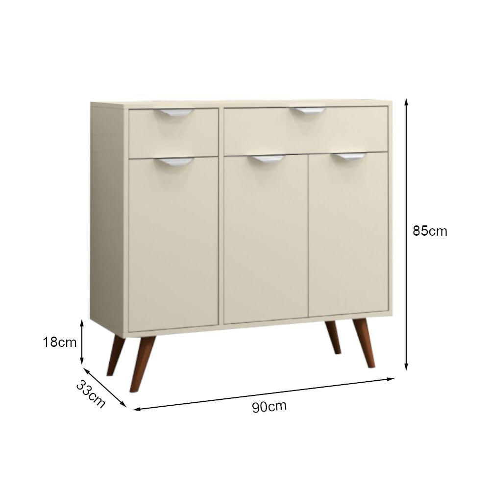 Miniatura Aparador Retrô 2 Gavetas 3 Portas Off White Branco