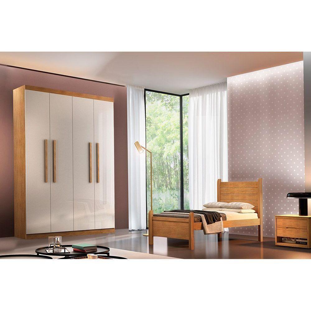 Miniatura Guarda Roupa 4 Portas E 2 Gavetas C- Pés Espanha Imbuia-Off White - Rufato