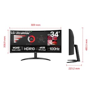 Monitor Curvo 34” LG UltraWide WQHD 34WR50QK-B 100Hz HDR10 Preto