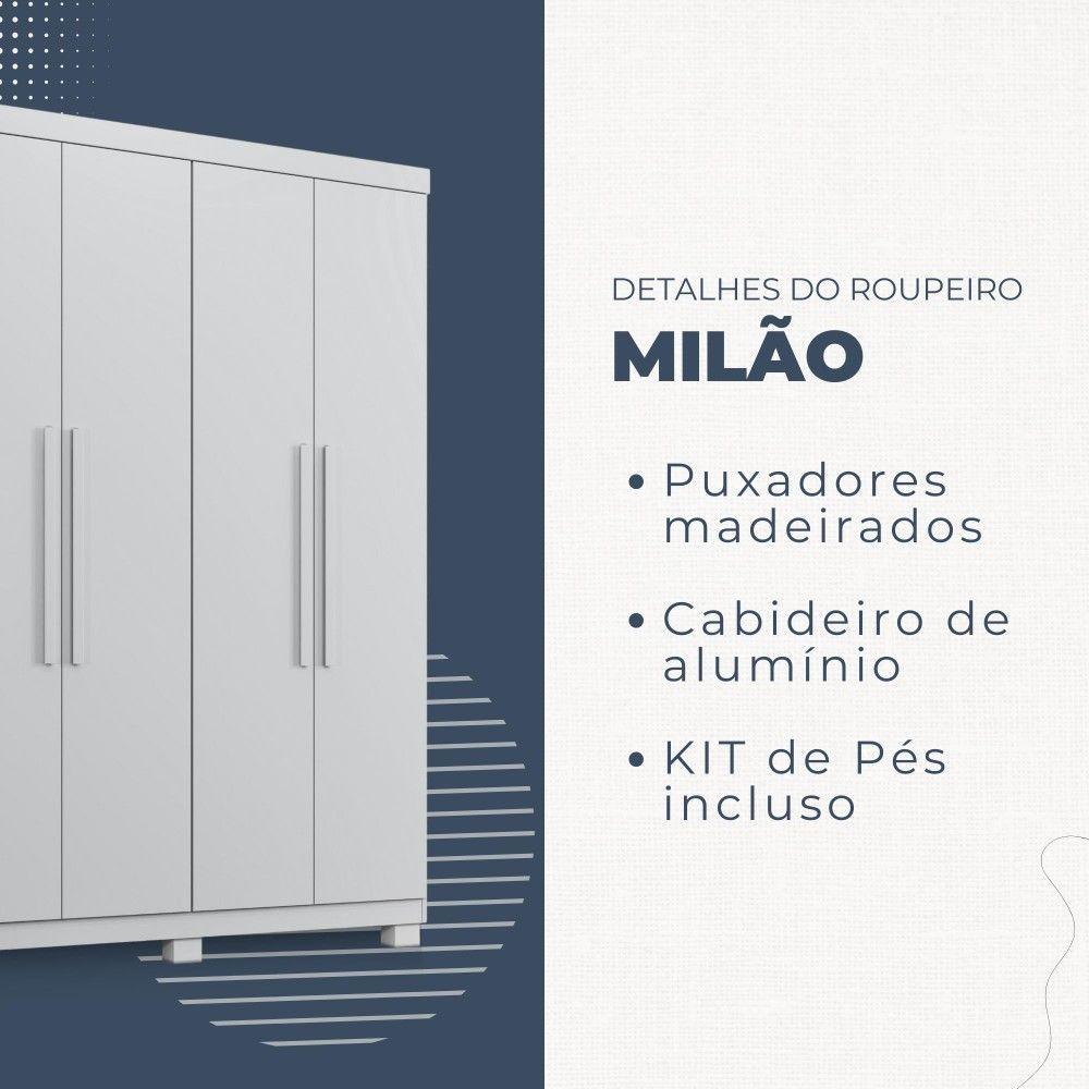 Guarda Roupa Milão 4 Portas 3 Gavetas Em Mdp Benetil Móveis Branco