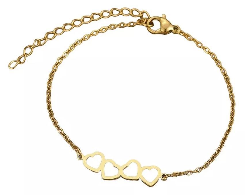 Miniatura Pulseira Feminina Corações - Banhada A Ouro 18K