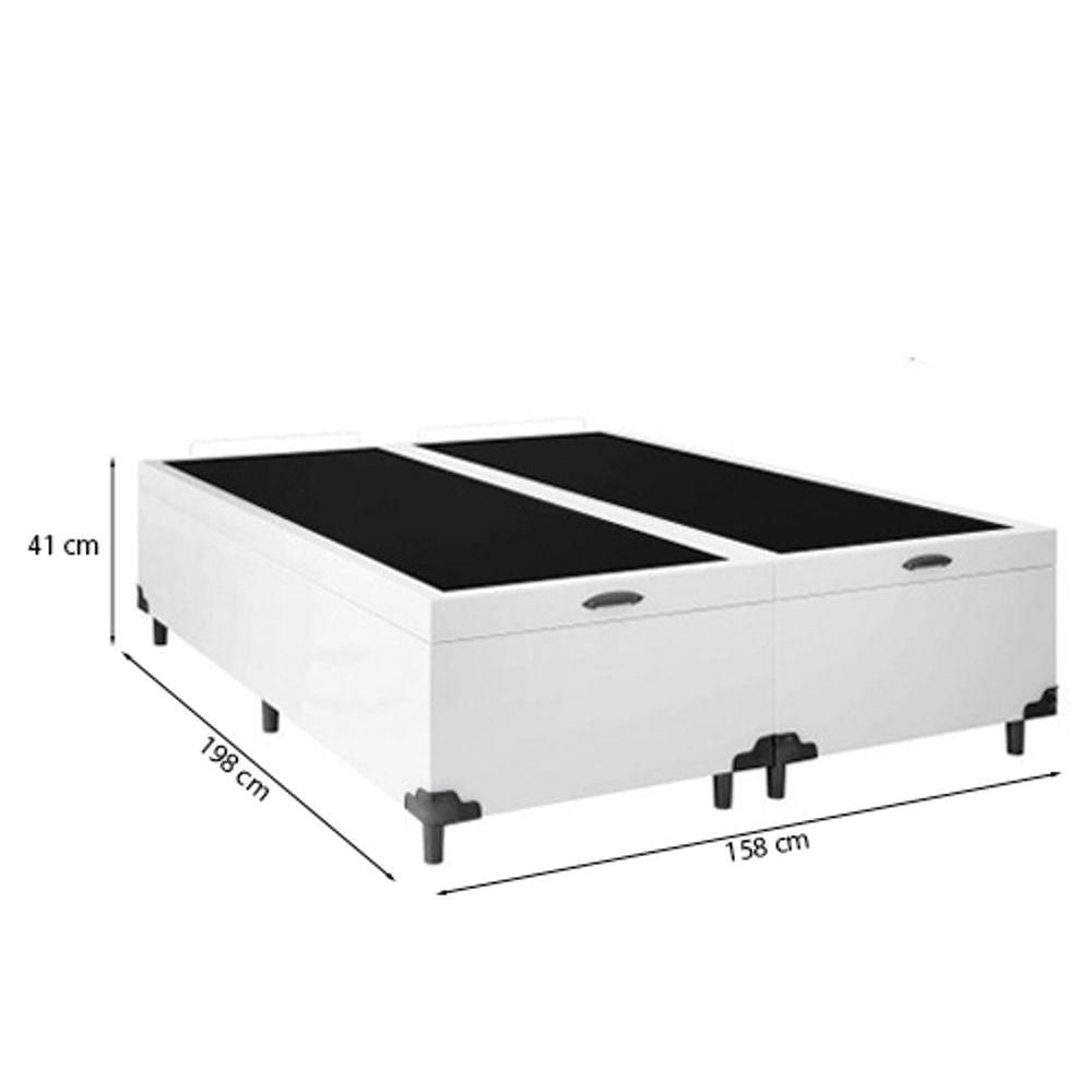 Miniatura Cama Box Baú Queen 158 Bipartido Tecido Branco Com Colchão Paris Molas Preto 67x158x198