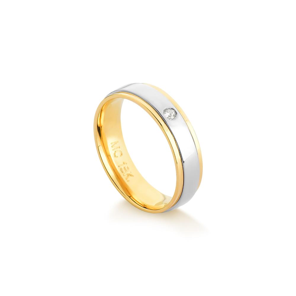 Miniatura Aliança com 2 Pontos de Diamantes em Ouro Amarelo e Ouro Branco 18k - 4,9 mm 10